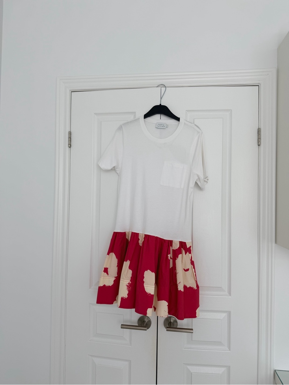Tanya Taylor White Top with Pink and Cream Floral Skirt Dress